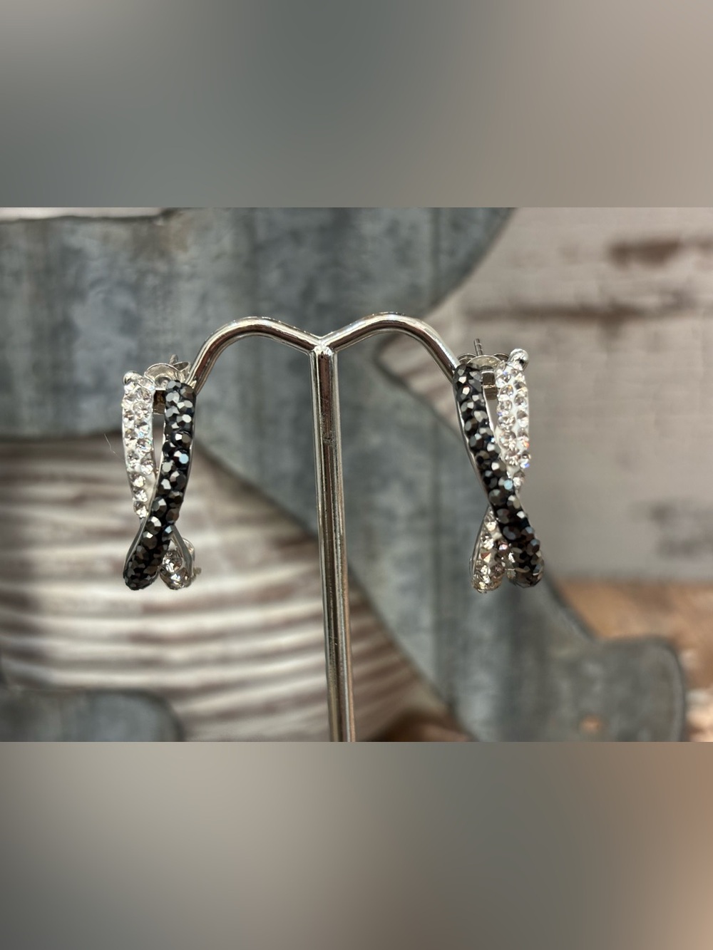 Sparkling Black and Clear Crystal Cocktail Twist Earrings - Women Jewelry